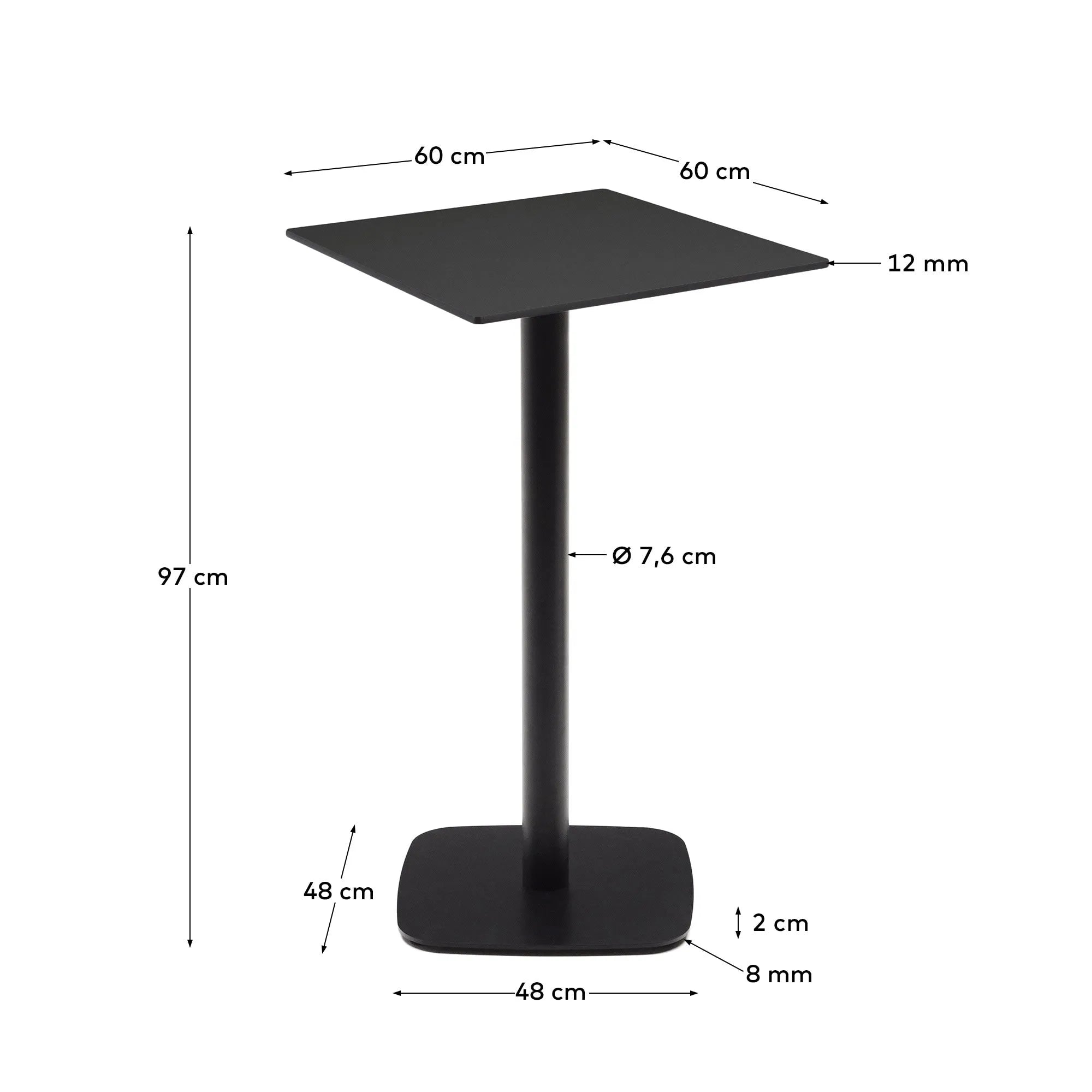 Eleganter schwarzer Outdoor-Stehtisch, robust und wetterfest, ideal für Terrasse oder Garten.
