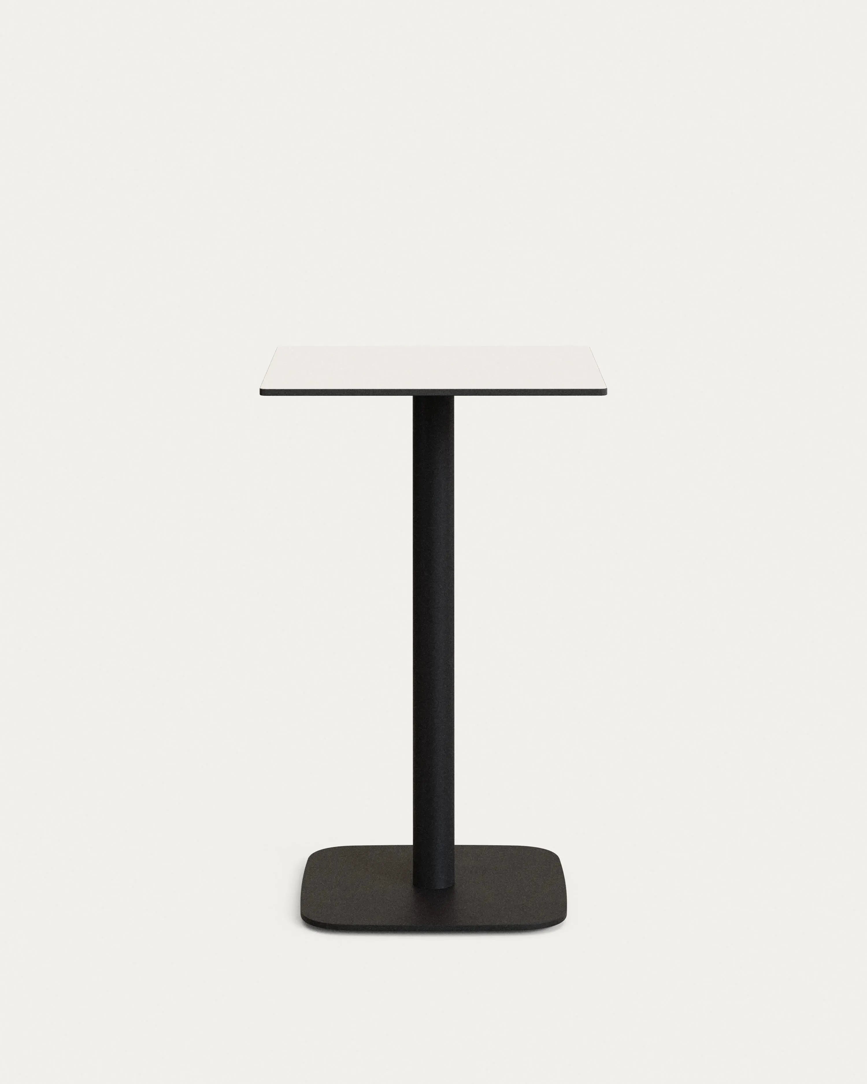 Eleganter Dina Outdoor-Tisch, weiß, mit schwarzem Metallgestell, 60x60x96 cm, perfekt für moderne Außenbereiche.