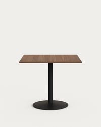 Table Esilda en mélamine finition noyer avec pied en métal peint noir 90x90x70 cm