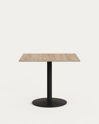 Table Esilda en mélamine aux couleurs naturelles avec pied en métal peint en noir 90x90x70 cm