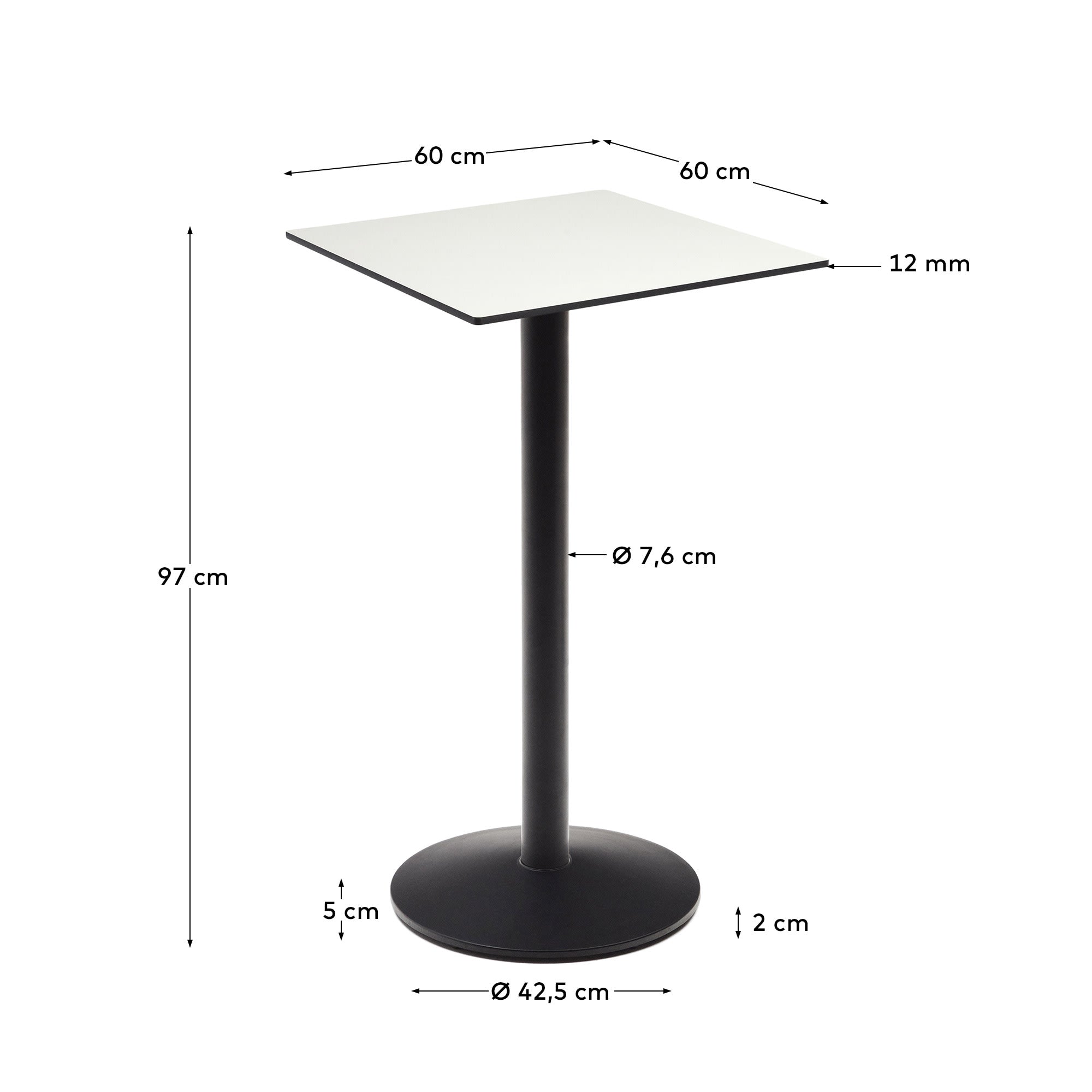 Esilda Stehtisch weiss mit schwarz lackiertem Metallbein 60 x 60 x 96 cm