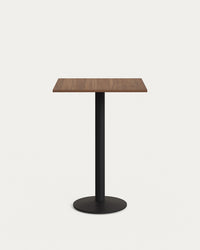 Esilda bar table melamine with walnut finish metal leg painted black 60x60x96 cm