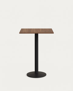 Esilda bar table melamine with walnut finish metal leg painted black 60x60x96 cm