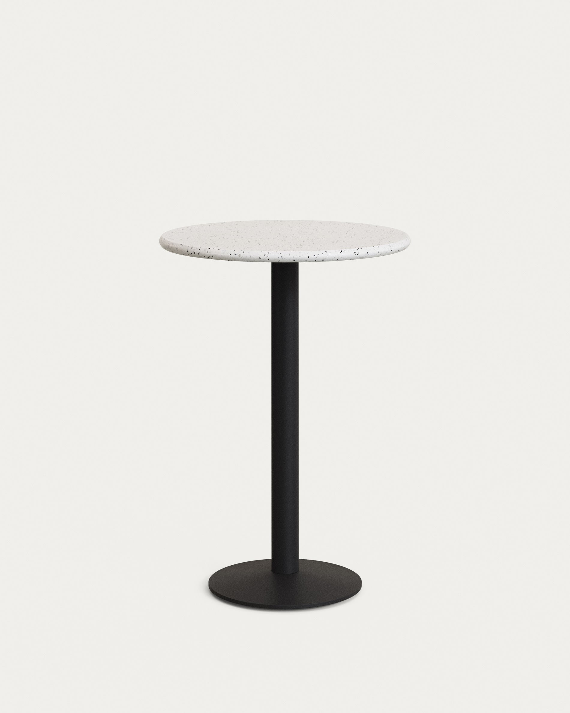 Eleganter Saura Bar-Tisch: Weißer Terrazzo, robustes Metall, 96xØ70cm. Perfekt für stilvolle Outdoor-Momente. Langlebig & pflegeleicht.