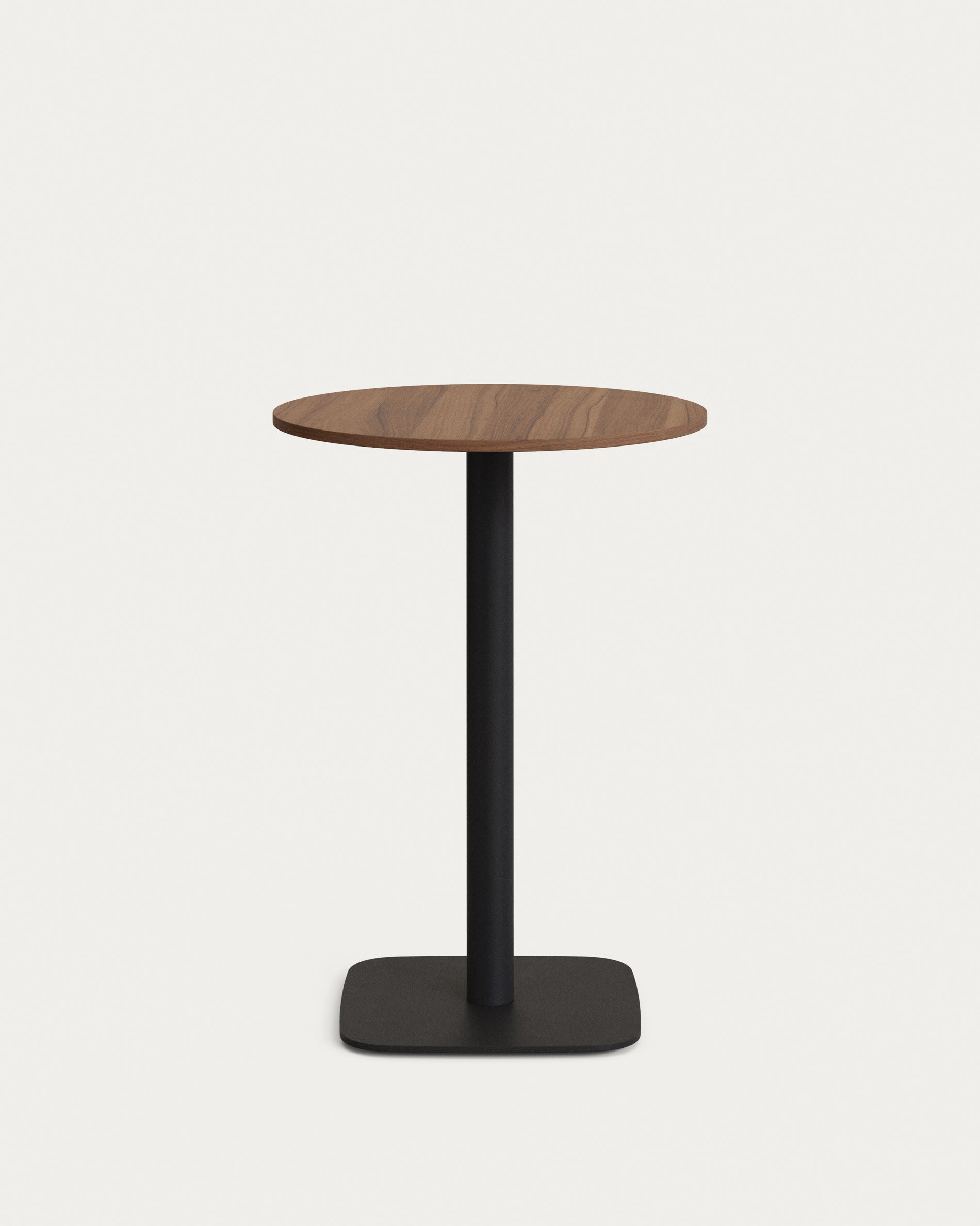 Dina high round table melamine in walnut finish and metalbone with black paint