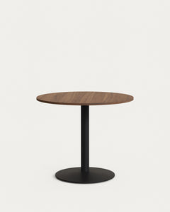 Runder Tisch Esilda Melamin  Nussbaum Finish Metallbein mit schwarz lackiertem Finish Ø90x70cm