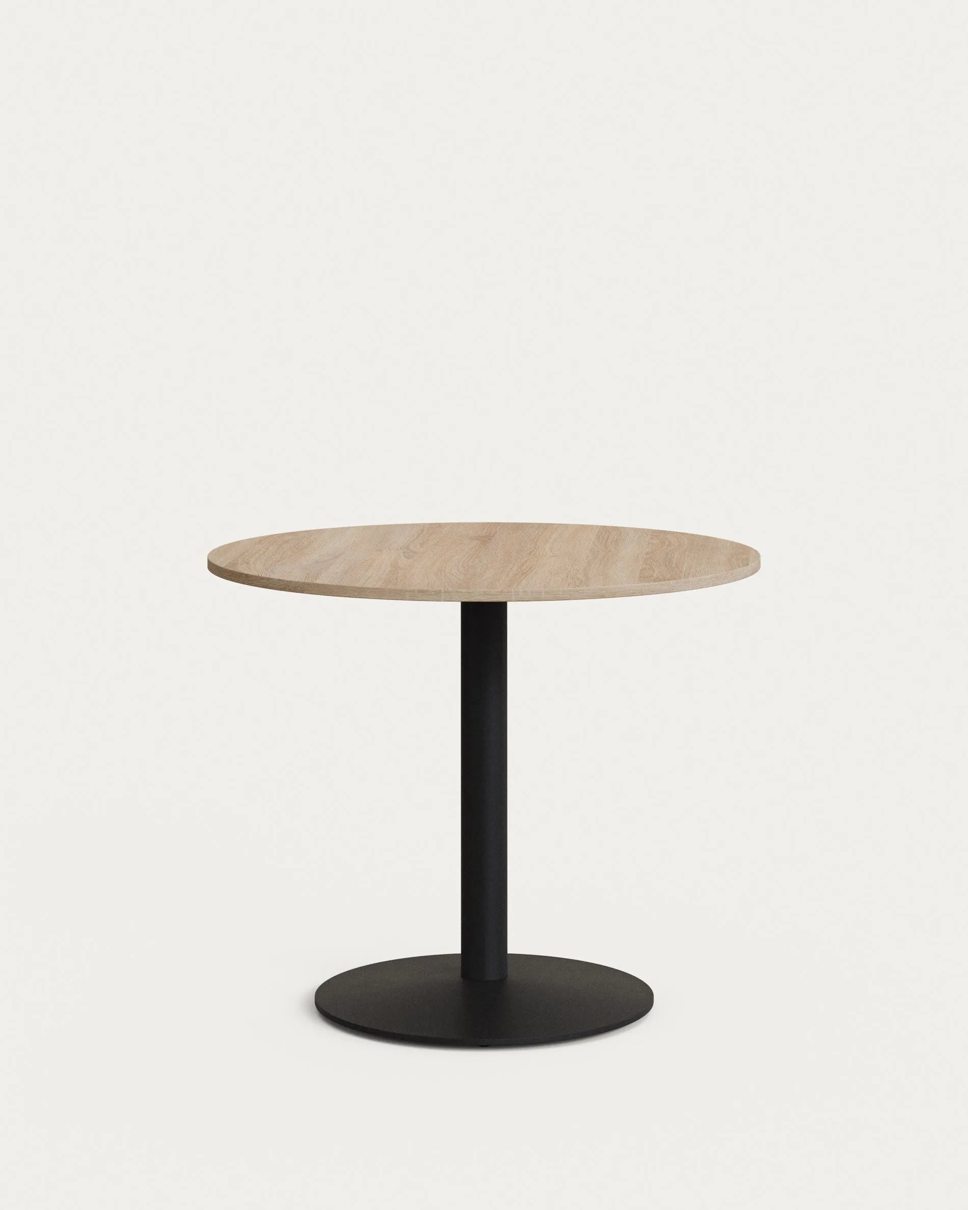 Runder Esilda Tisch Ø90x70cm, naturfarbene Melaminplatte, schwarze Metallbeine, stilvoll und modern von Kave Home.