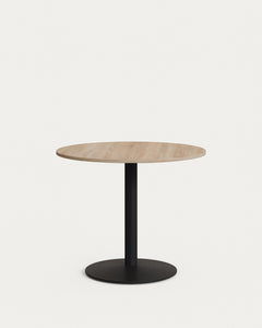 Runder Tisch Esilda Melamin  naturfarben Metallbein mit schwarz lackiertem Finish Ø90x70cm
