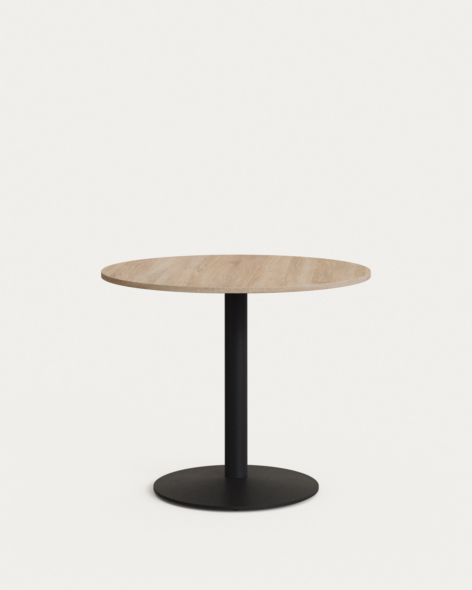 Runder Esilda Tisch Ø90x70cm, naturfarbene Melaminplatte, schwarze Metallbeine, stilvoll und modern von Kave Home.