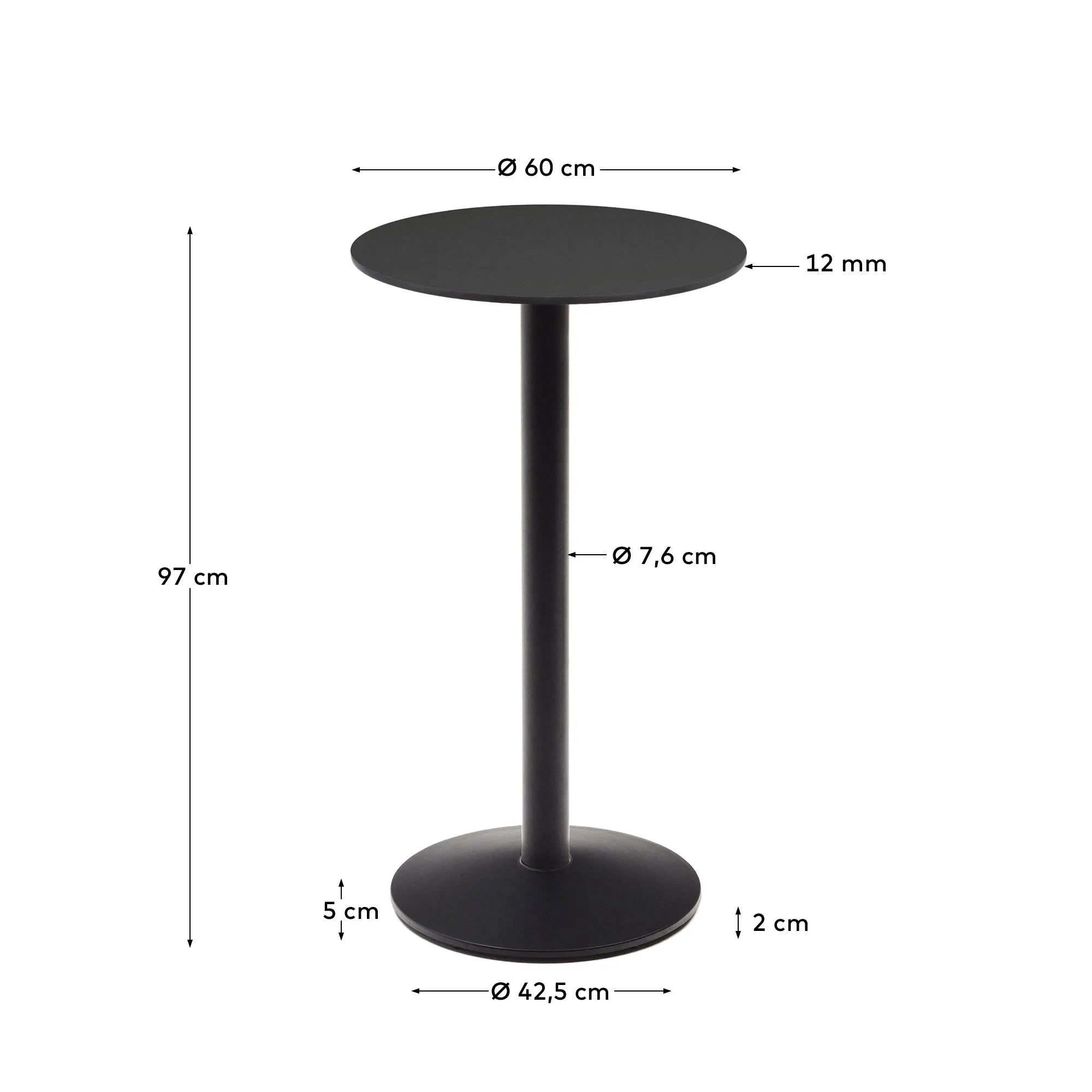Eleganter, wetterfester Stehtisch mit HPL-Platte und Metallbein, ideal für Garten und Terrasse. Ø 60 x 96 cm.