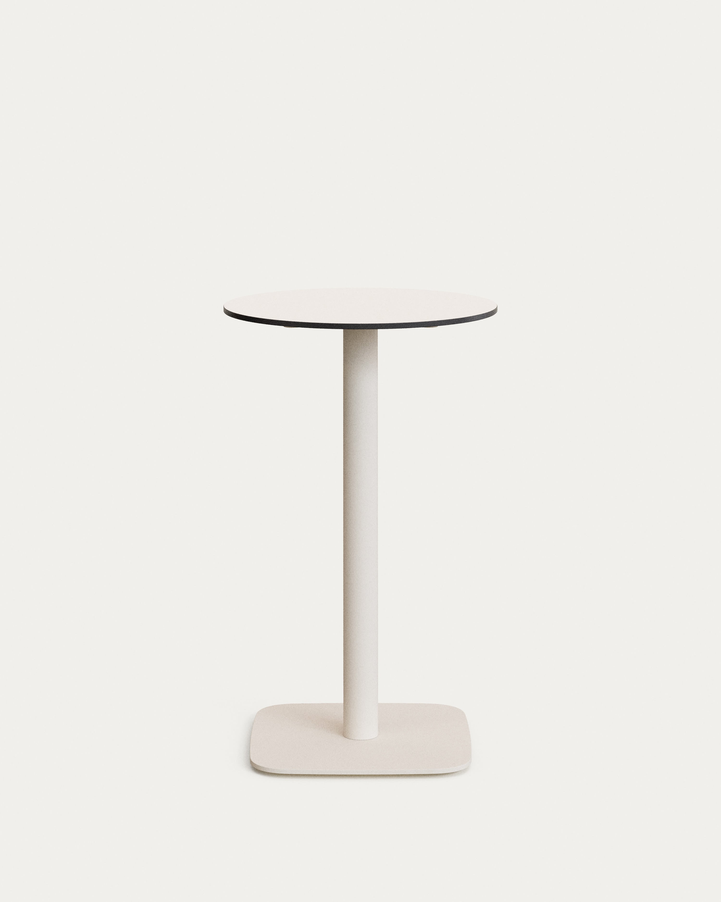 Moderner, langlebiger Outdoor-Tisch aus weiss lackiertem Metall und HPL, ideal für Garten und Terrasse. Ø 60 x 96 cm.