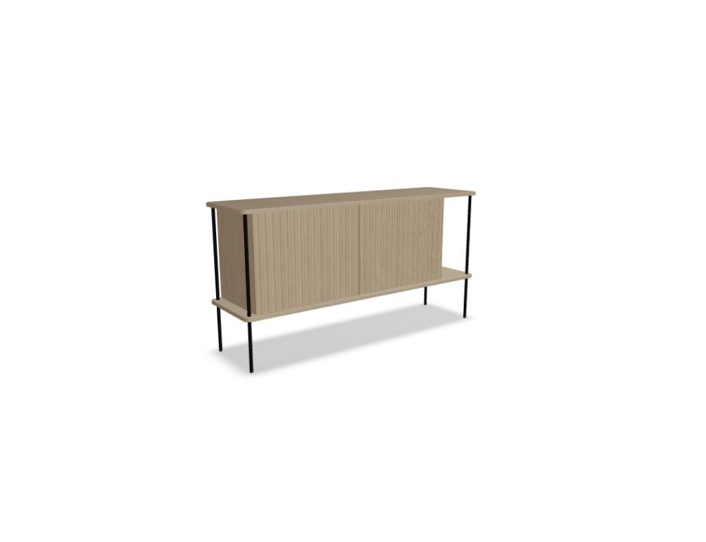 Sideboard Maya aus massivem Eichenholz mit gefräster Front, Push-to-Open-System und schlanken Stahlfüssen, Farbe Eiche Natur.