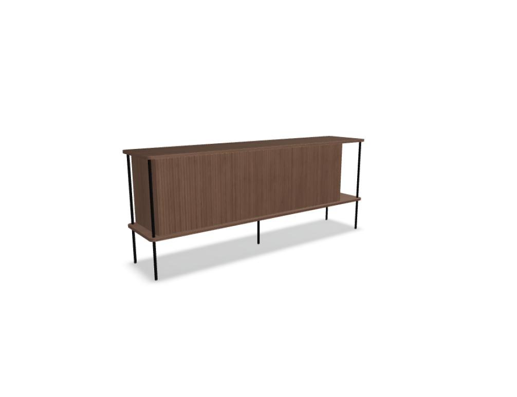 Sideboard Maya aus massivem Eichenholz mit gefräster Front, Push-to-Open-System und schlanken Stahlfüssen, Farbe Eiche Natur.