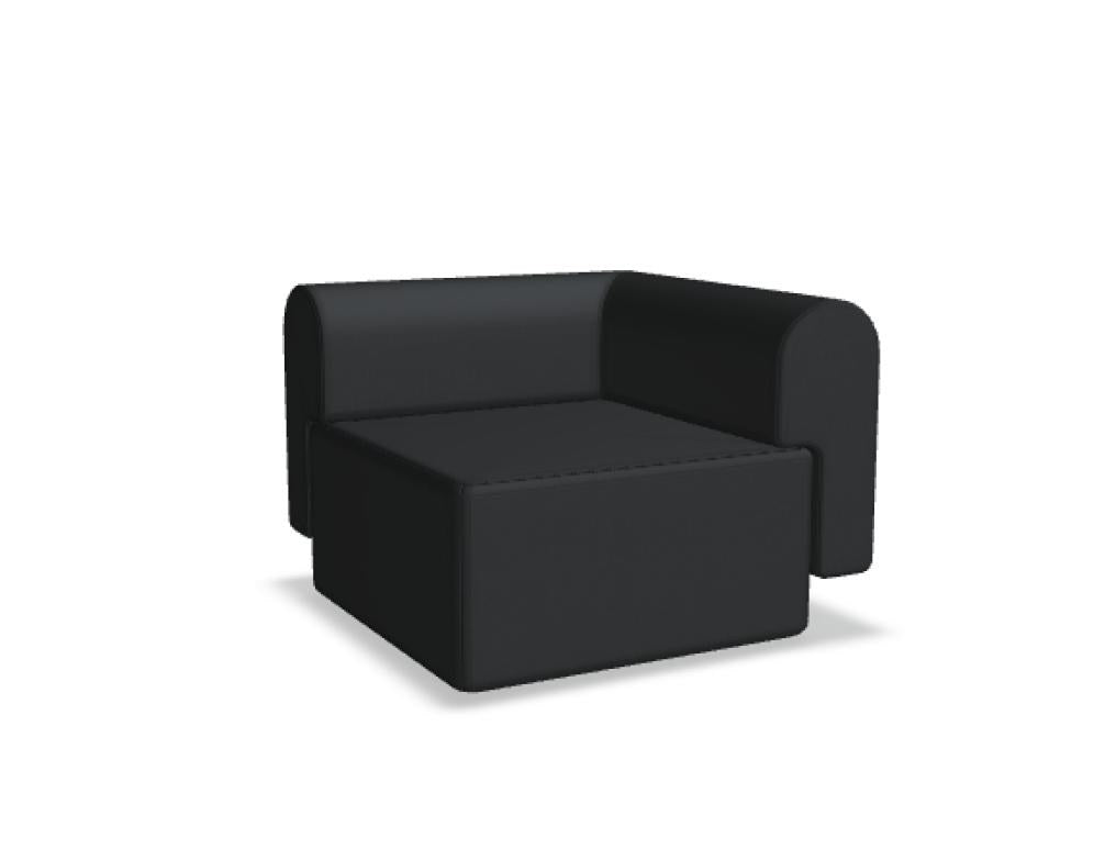 Modulares Sofa Tori von Tamo in Anthrazit mit gepolsterter Sitzfläche, abgerundeter Rückenlehne und Kunststofffüssen.