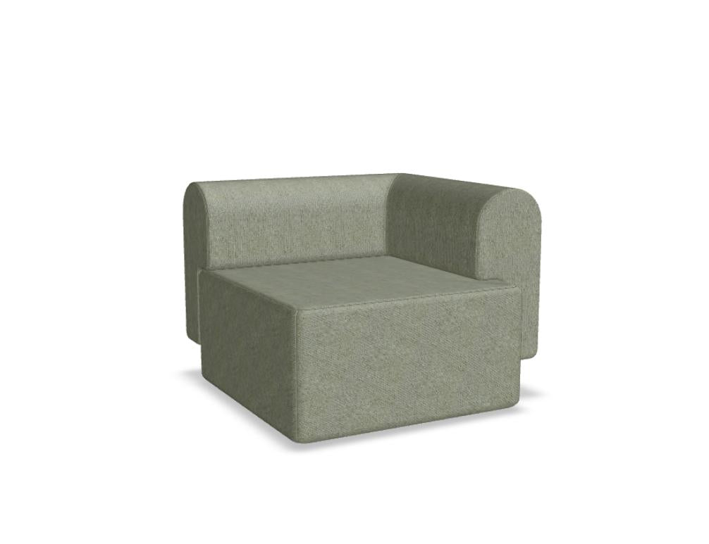 Tori TRI01P modulares Sofa von Tamo in heller Polsterung mit offenem Ende und breiten Sitzflächen, freigestellt auf weißem Hintergrund