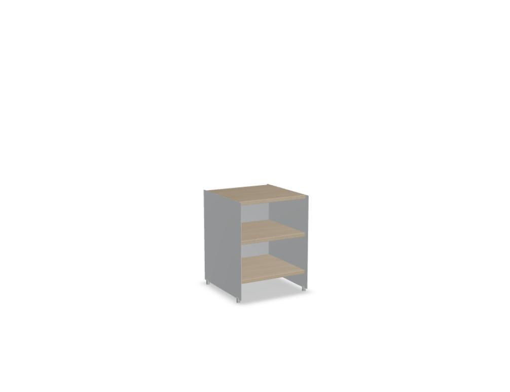 Büroschrank Aloox von Tamo in Eiche Natur mit Massivholzfront, Aluminium-Korpus und Aluminiumfüssen, freistehend oder hängend montierbar.