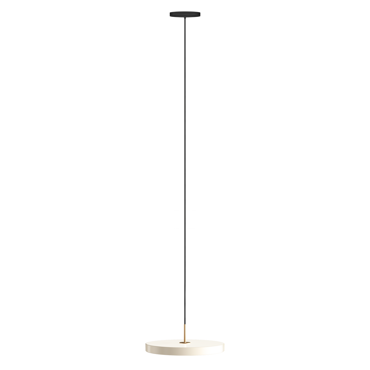 Runde, flache Pendelleuchte Asteria von Umage mit weissem Diffusor und Messingdetail