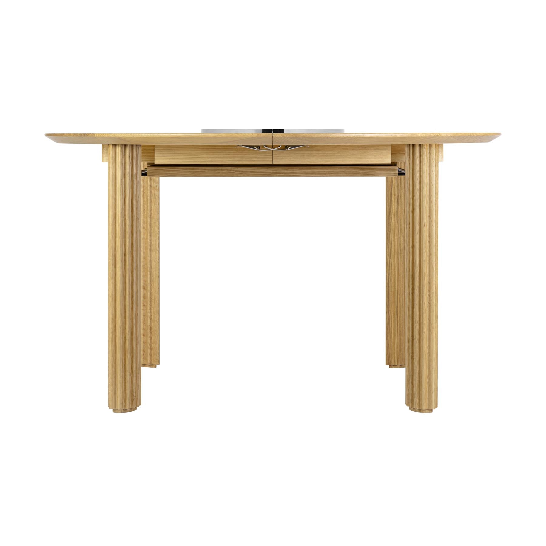 Moderner, ausziehbarer Comfort Circle Esstisch von Umage in Bianco steel/Rippled Design, perfekt für gemütliche Essenszeiten mit Freunden und Familie.