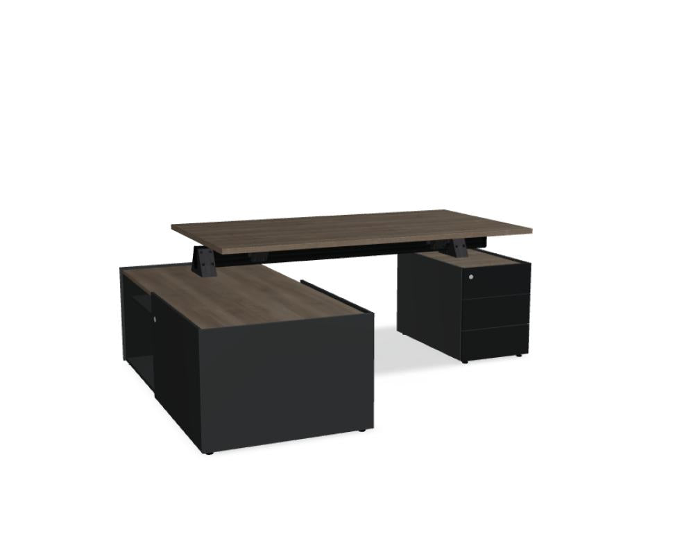 Viga V37LM - Chefschreibtisch mit Managerschrank und Container in Dunkle Walnuss präsentiert im Onlineshop von KAQTU Design AG. Schreibtisch ist von Mdd