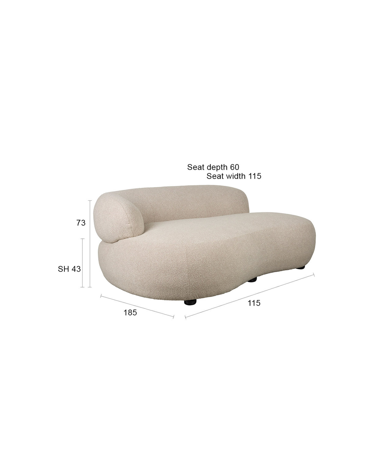 2er Sofa Noxx mit weichem Teddy-Stoffbezug und organisch gerundeter Form