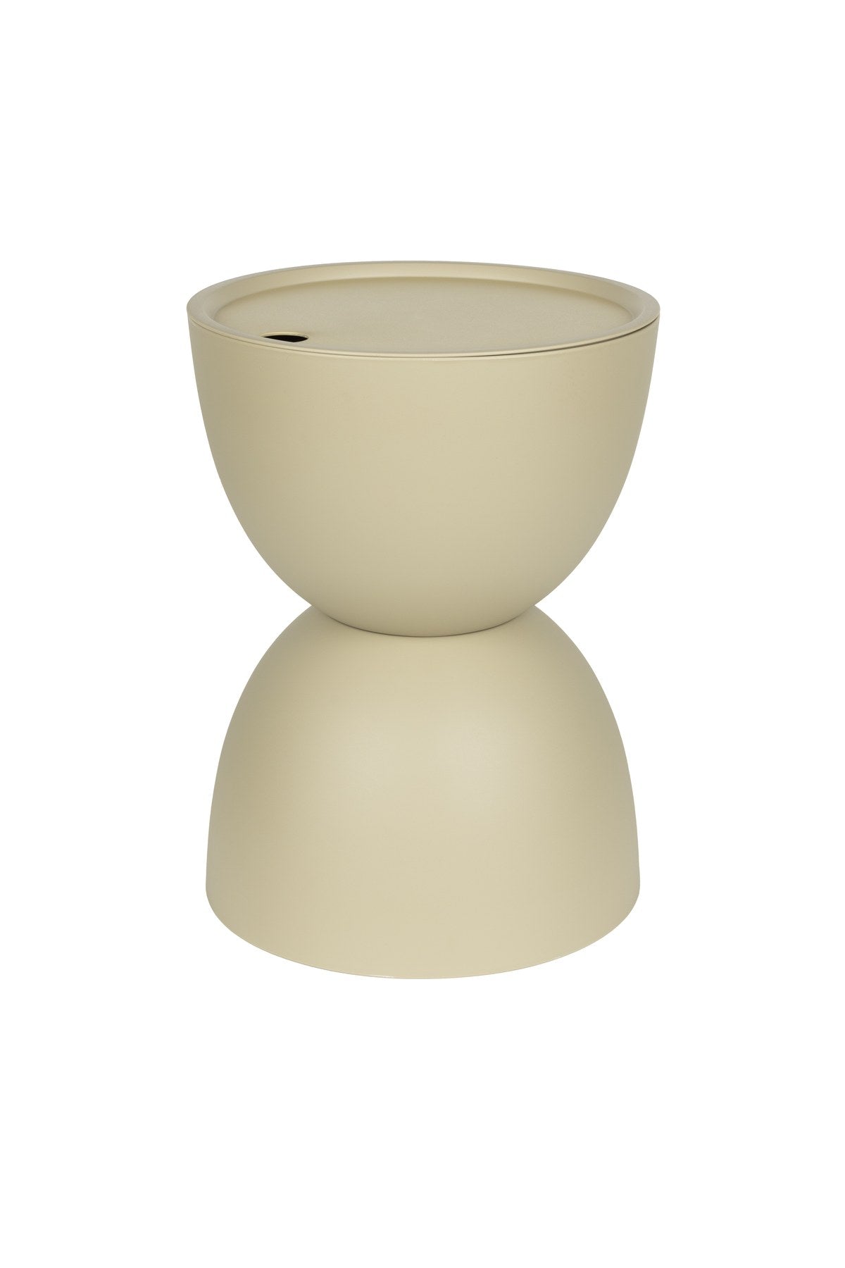 Beistelltisch Mara Outdoor in Beige aus mattem Kunststoff mit Sanduhr-Design und abnehmbarer Tischplatte, Outdoor-Möbel.