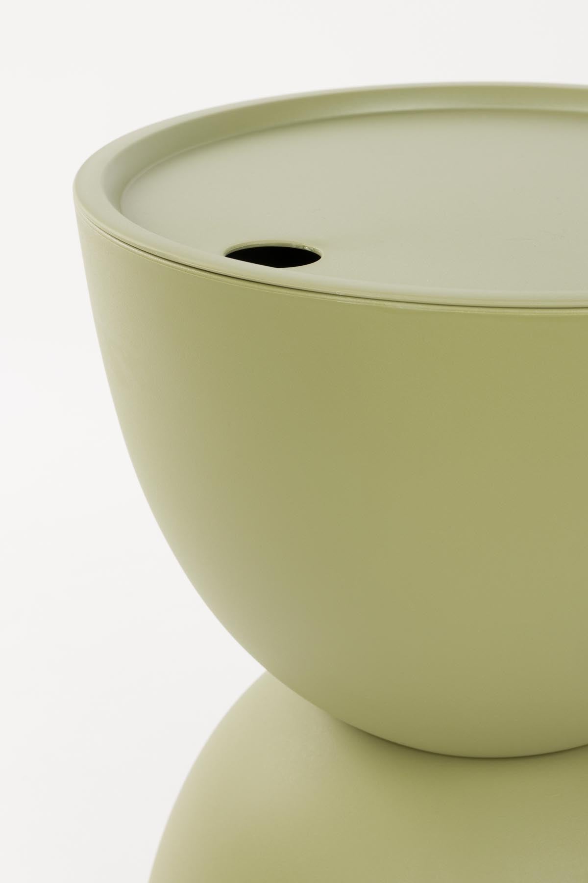 Beistelltisch Mara Outdoor in Beige aus mattem Kunststoff mit Sanduhr-Design und abnehmbarer Tischplatte, Outdoor-Möbel.