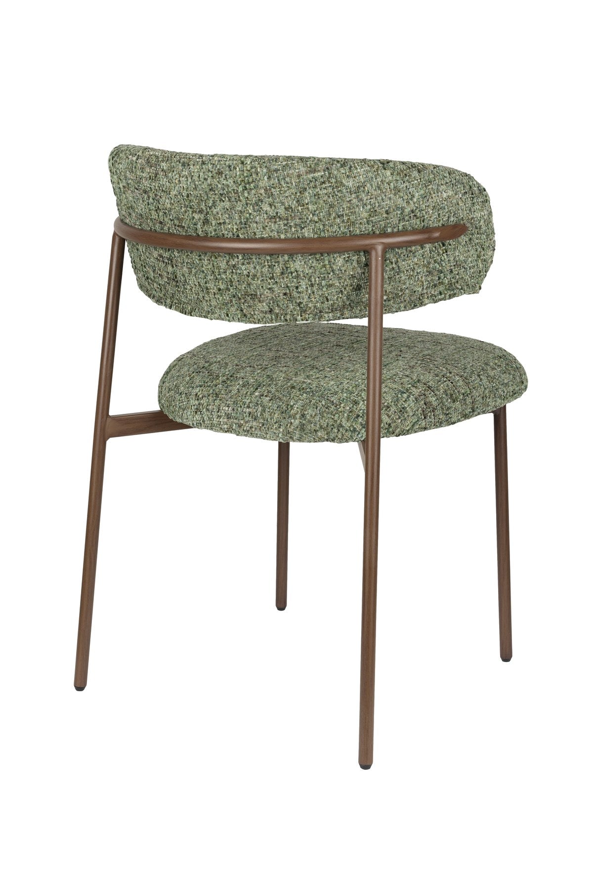 Stuhl Claes von White Label Living mit grünem Polyesterbezug, schwarzem Gestell und gepolstertem Sitz aus PU-Schaum.