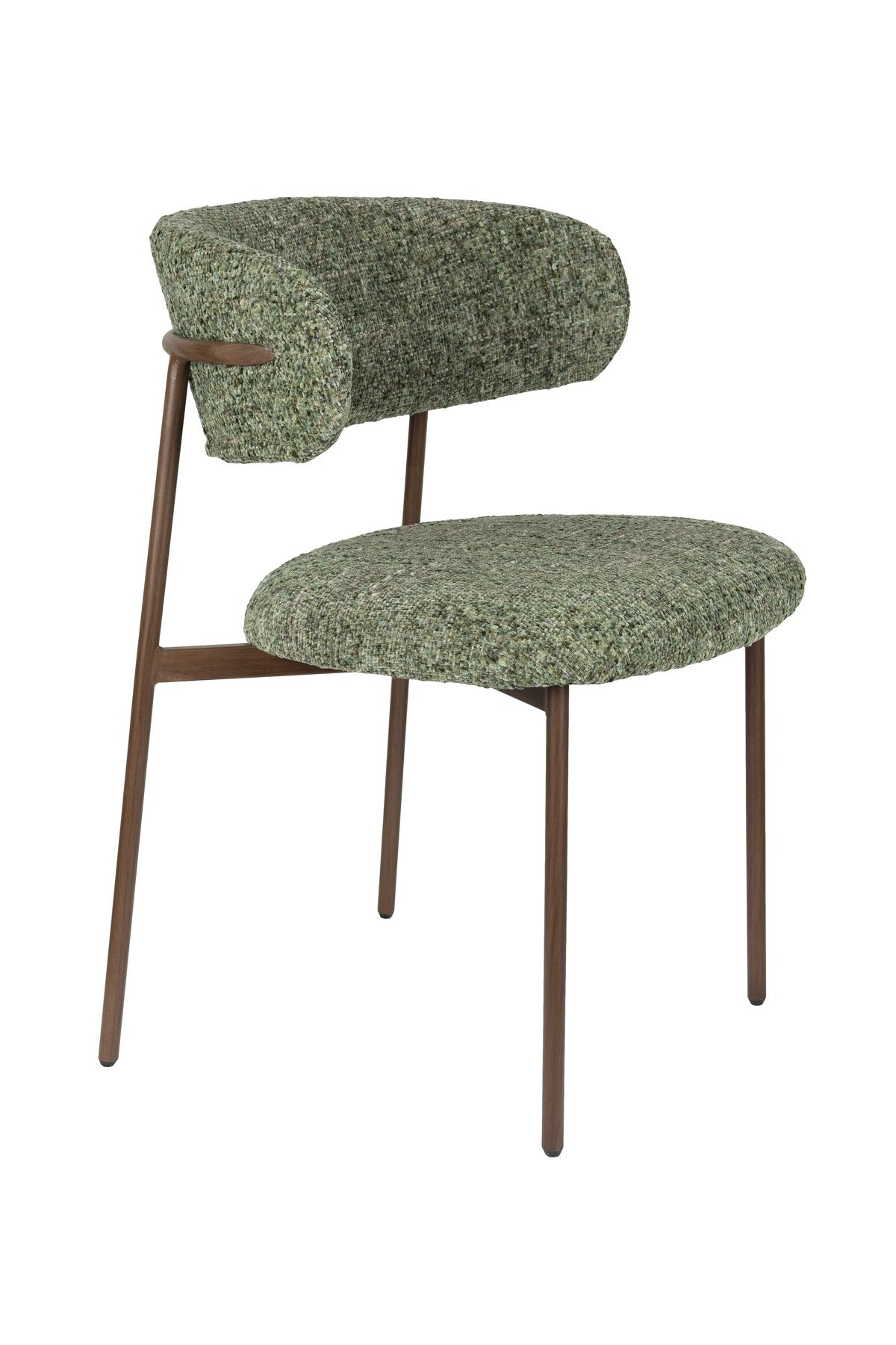 Stuhl Claes von White Label Living mit grünem Polyesterbezug, schwarzem Gestell und gepolstertem Sitz aus PU-Schaum.