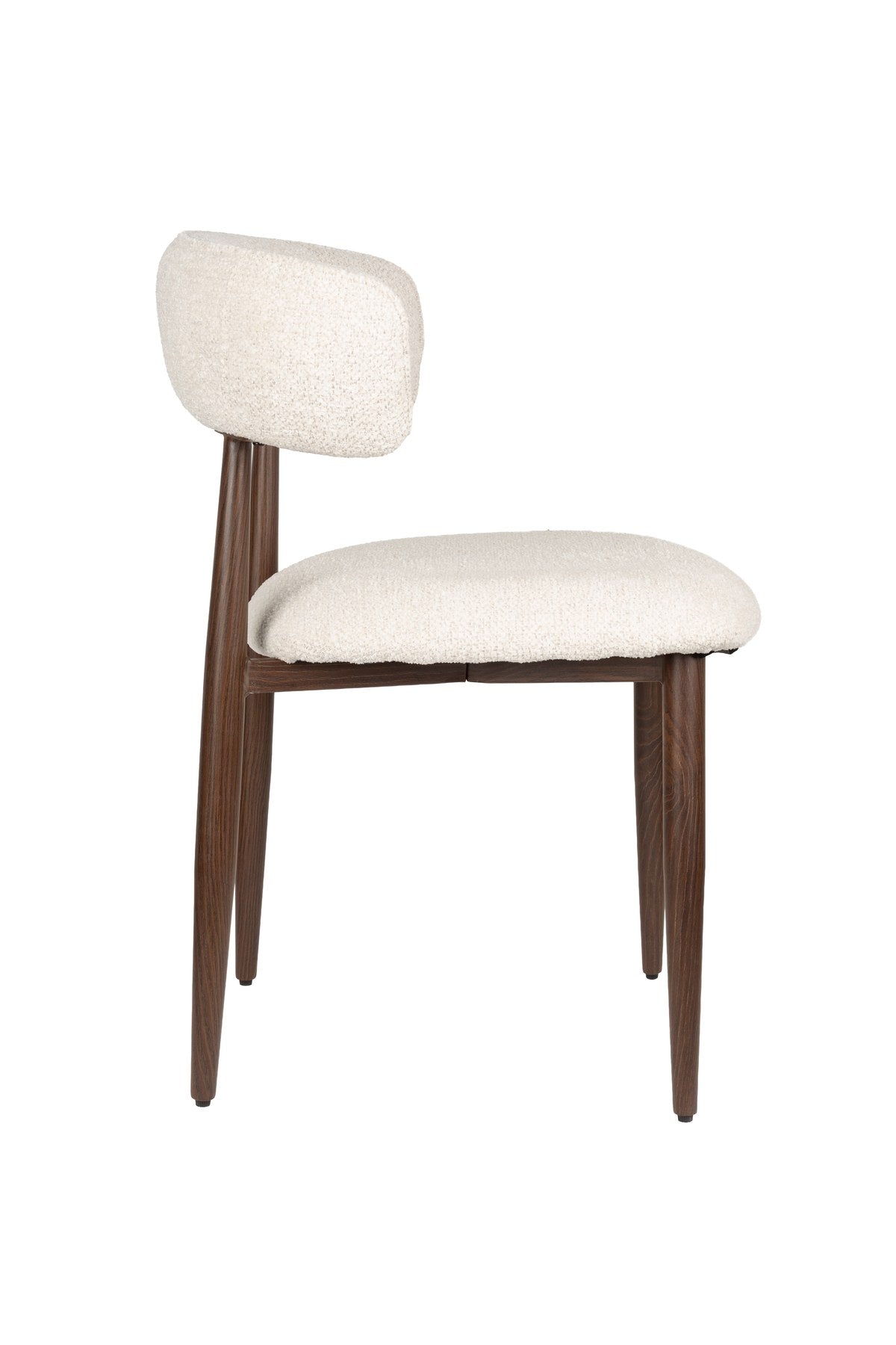 Gepolsterter Esszimmerstuhl Chair Stanley von White Label Living mit beigem Polyester-Bezug und braunem, pulverbeschichtetem Eisengestell.