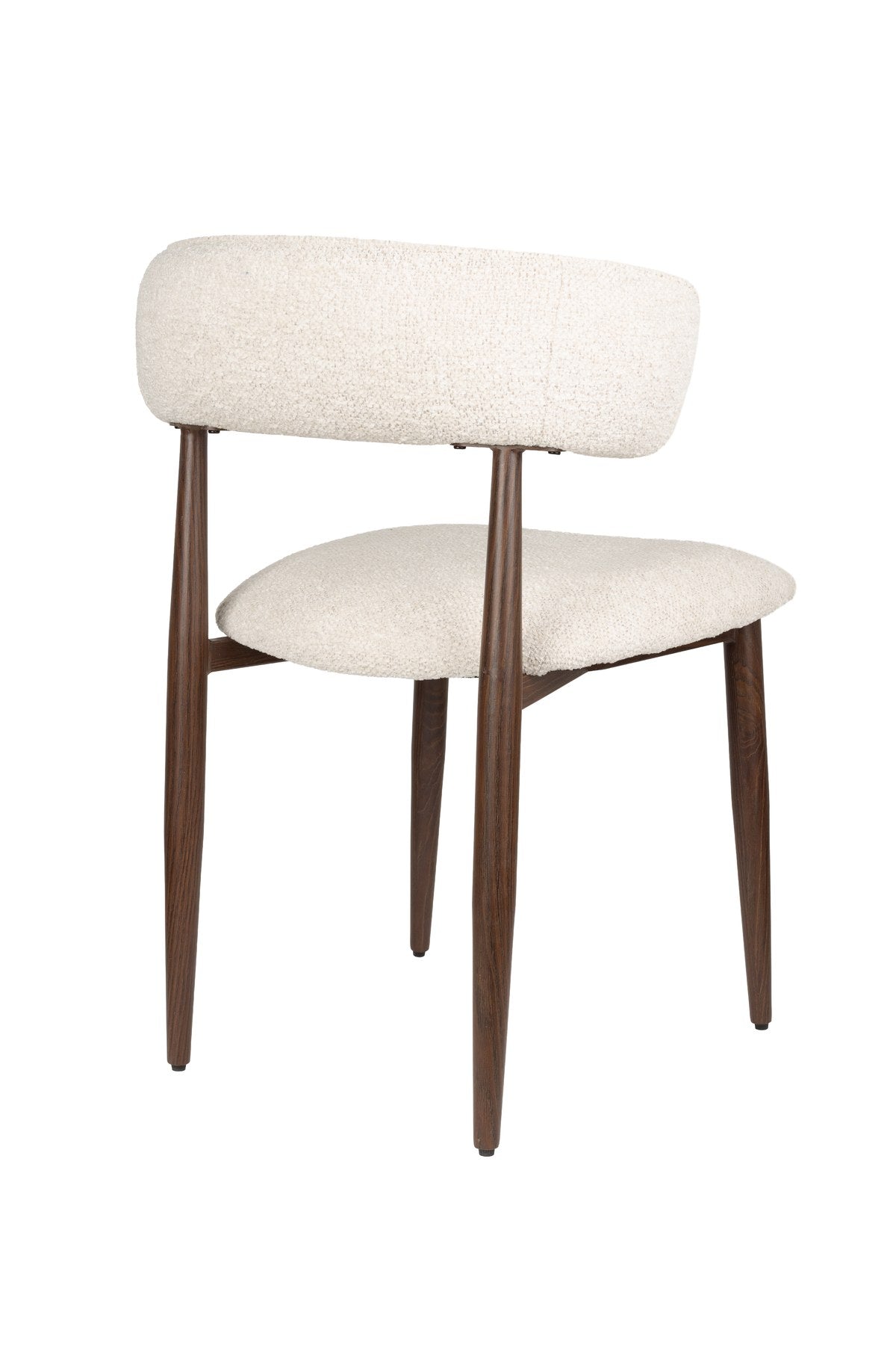 Gepolsterter Esszimmerstuhl Chair Stanley von White Label Living mit beigem Polyester-Bezug und braunem, pulverbeschichtetem Eisengestell.