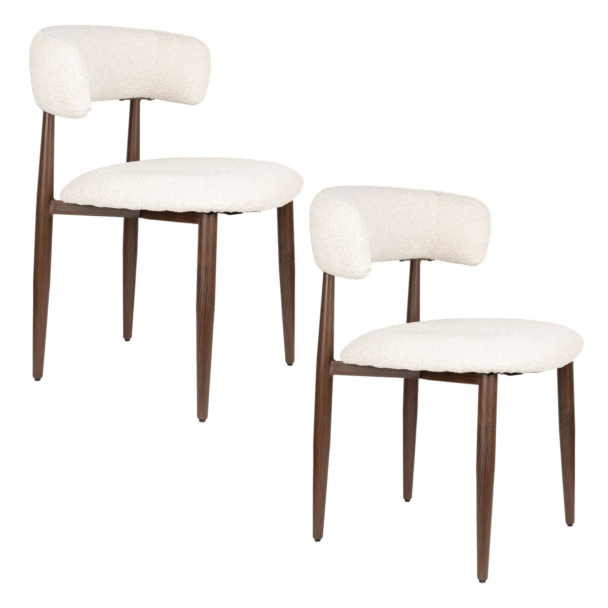 Gepolsterter Esszimmerstuhl Chair Stanley von White Label Living mit beigem Polyester-Bezug und braunem, pulverbeschichtetem Eisengestell.