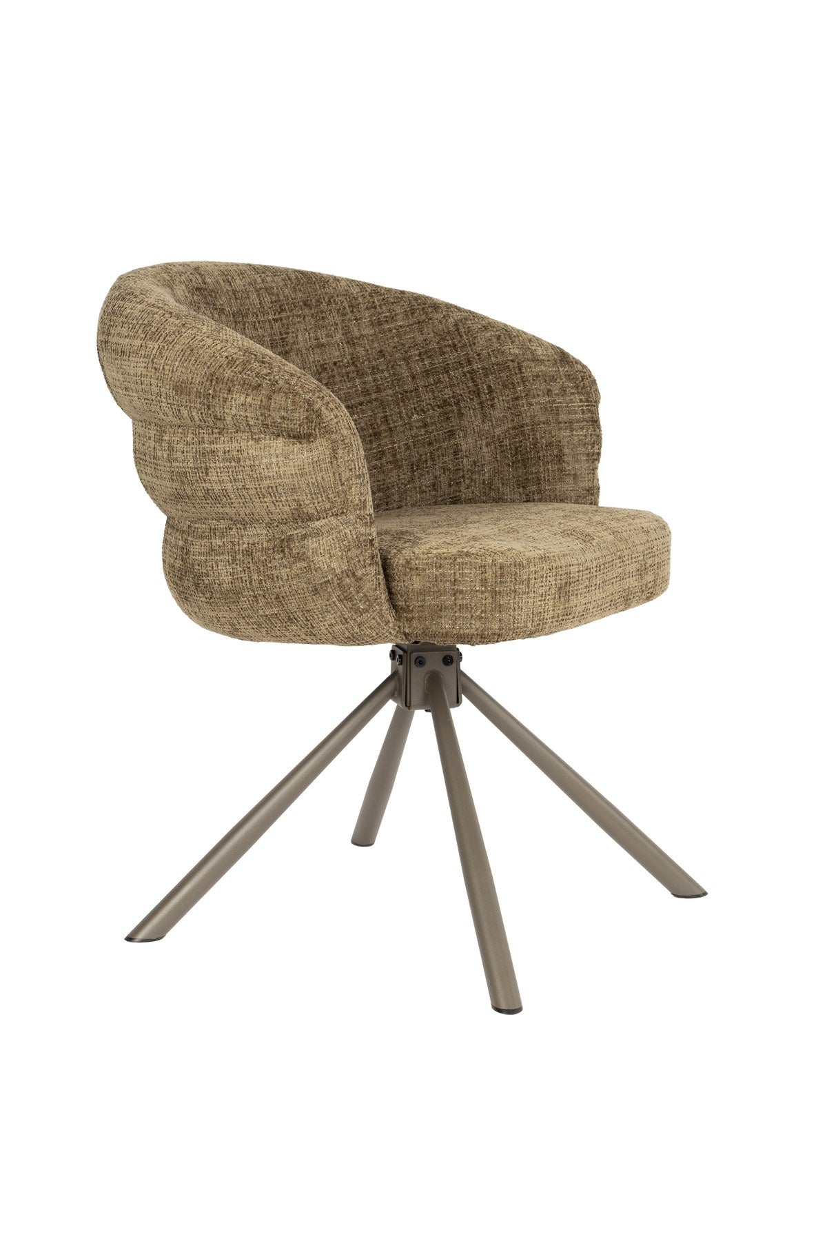 Armlehnstuhl Marjolein von White Label Living mit gepolsterter, halbkreisförmiger Sitzschale aus Polyester und Metallgestell in Beige.