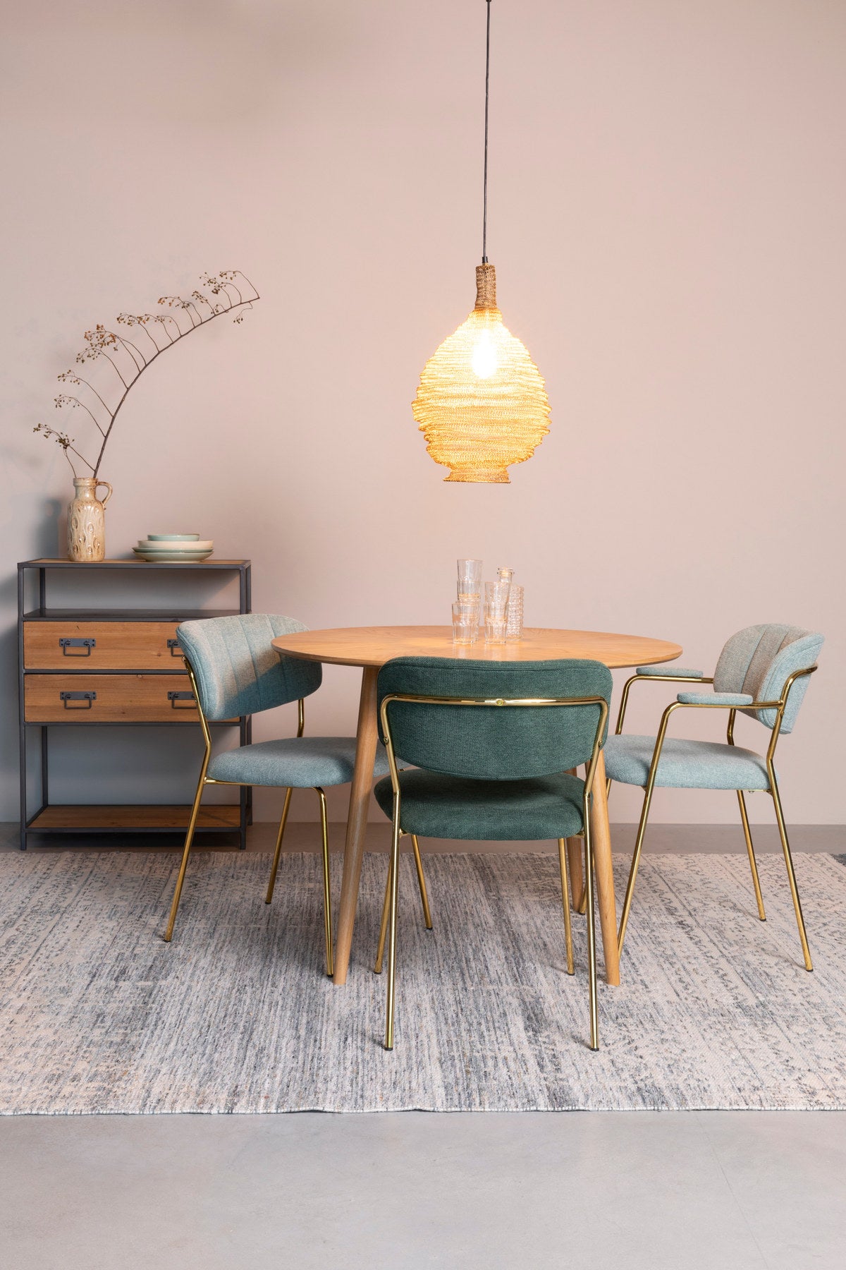 Stuhl Jolien gepolstert V1 in Gold/Dunkelgrün präsentiert im Onlineshop von KAQTU Design AG. Stuhl ist von White Label Living