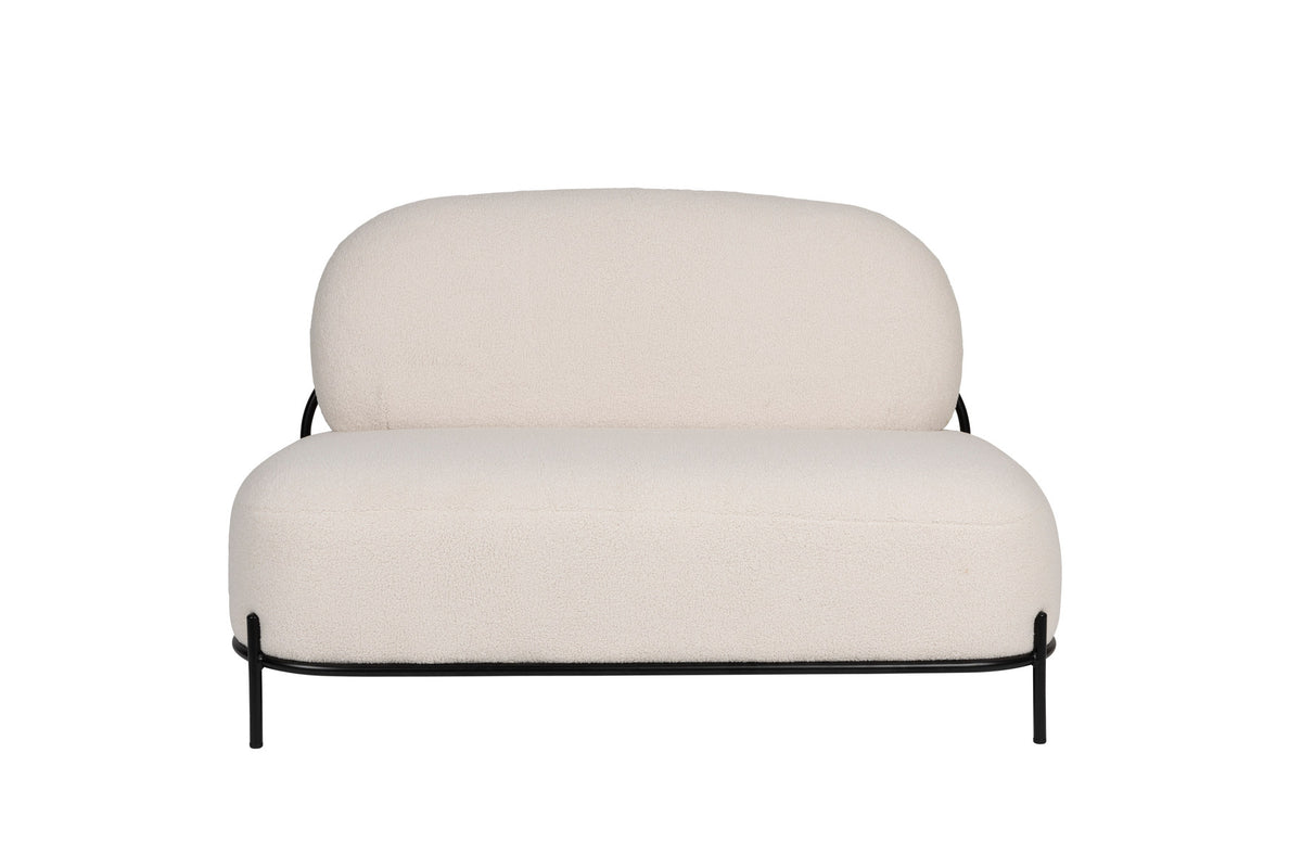 2er Sofa Polly mit rundem Rückenkissen, Polyester-Bezug und schwarzem Eisenrahmen