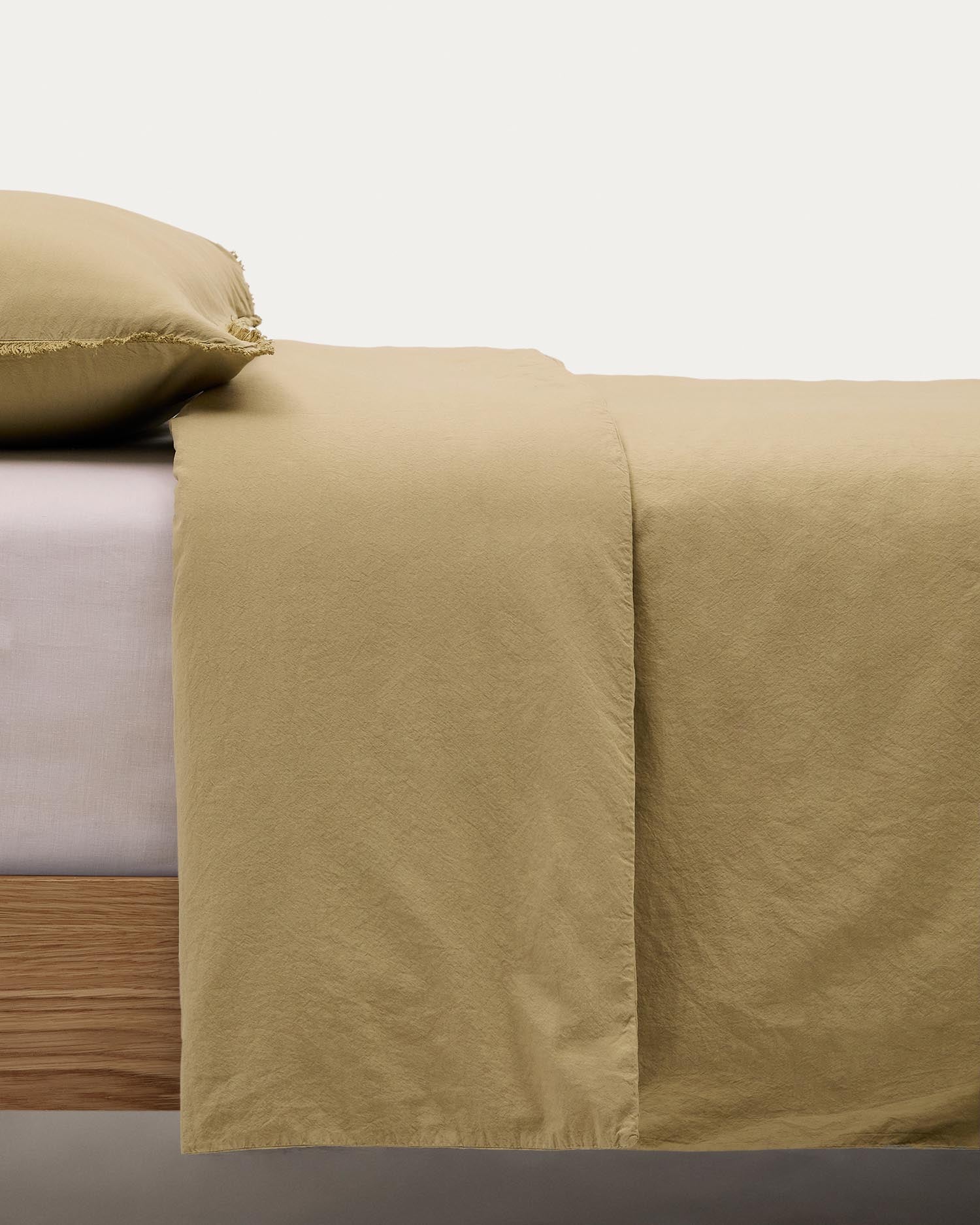 Set Sifinia Bezüge für Decke und Kopfkissen 100% Baumwollperkal Fransen grün Bett 90 cm  in Grün präsentiert im Onlineshop von KAQTU Design AG. Bettwäsche ist von Kave Home