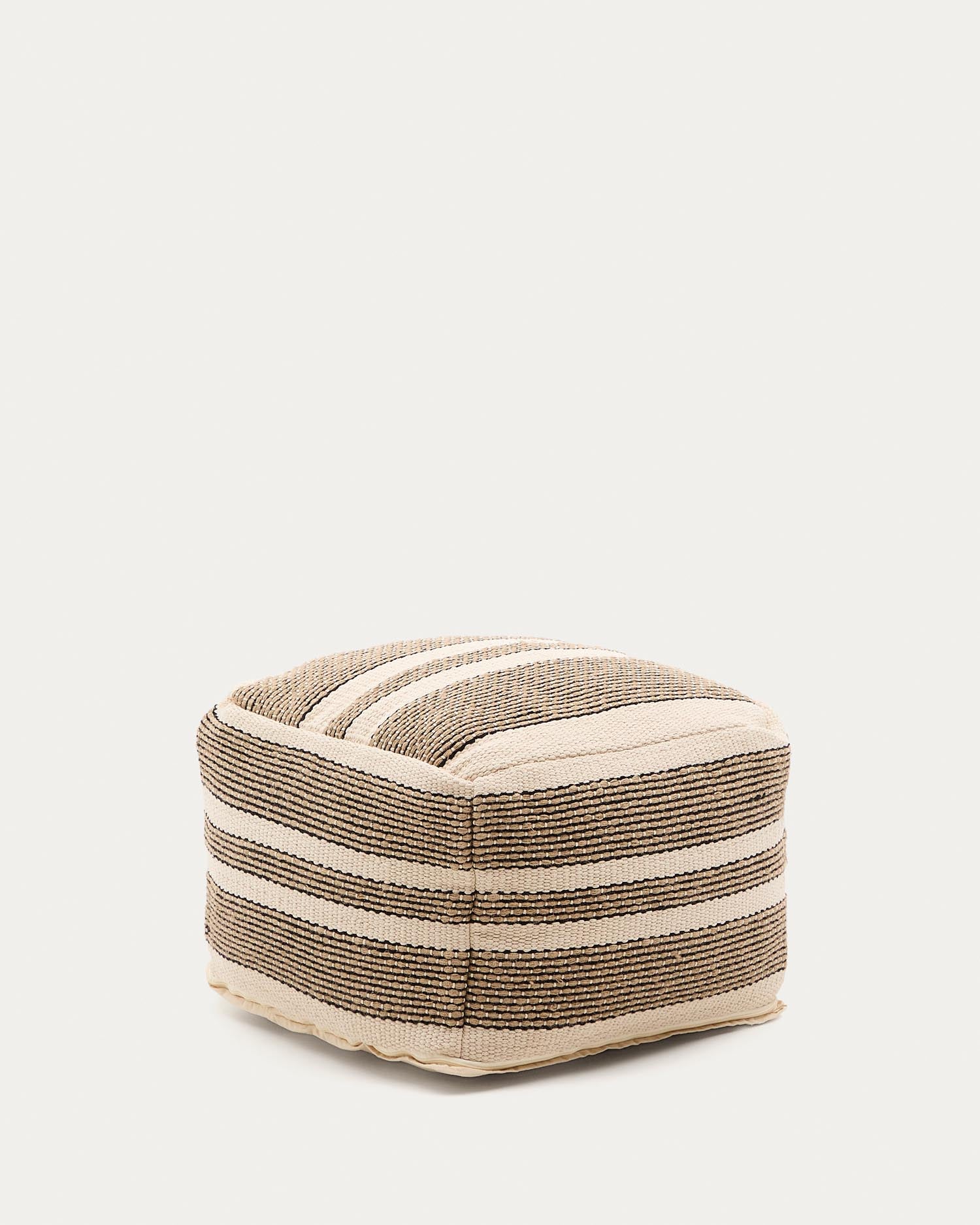 Pouf-Hülle Aylin aus Baumwolle mit Jutestickerei in Beige 60 x 60 cm