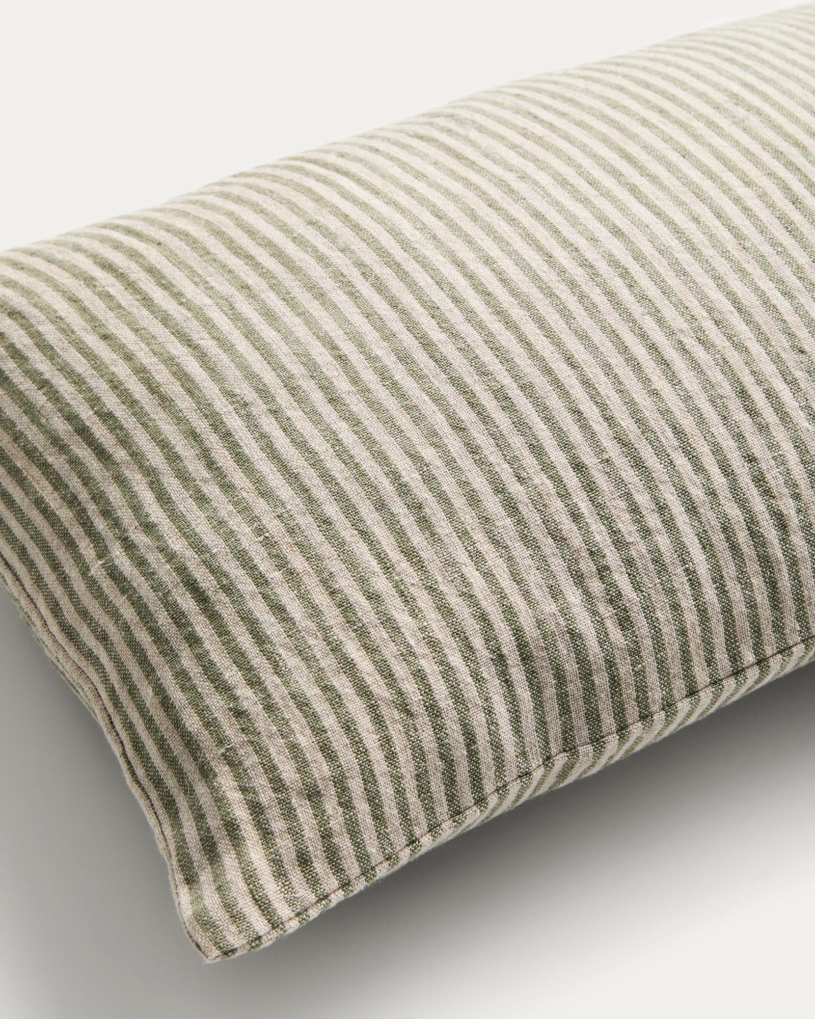 Eleganter Kissenbezug Oriade aus hochwertigem Leinen mit stilvollen grünen Streifen, 30 x 50 cm, ideal für eine moderne Wohnraumgestaltung.