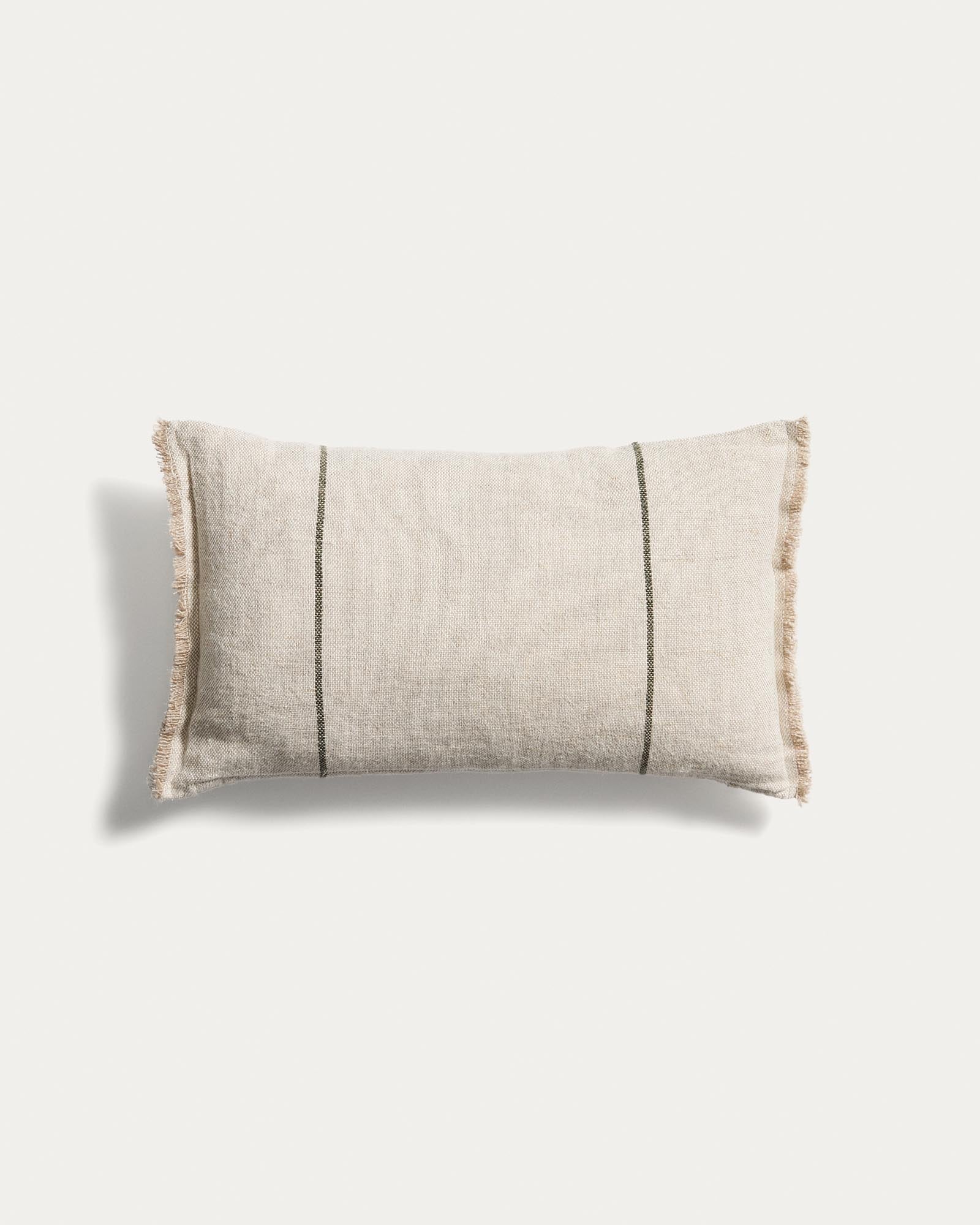 Kissenbezug Lidore aus beigem Leinen mit kontrastierenden grünen Streifen, 30 x 50 cm in Grün präsentiert im Onlineshop von KAQTU Design AG. Deko Kissenbezug ist von Kave Home