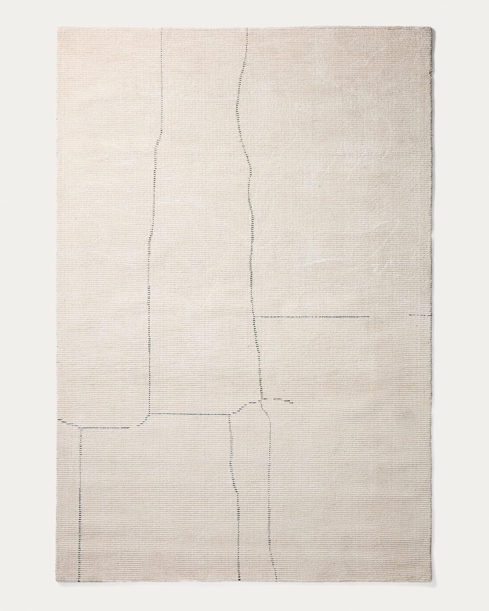 Teppich Lisdan aus Synthetikfasern in Ecru mit grafischem Muster in Grün, 200 x 300 cm in Ecru präsentiert im Onlineshop von KAQTU Design AG. Teppich ist von Kave Home