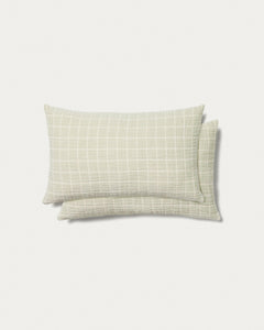 Set Tivaro con 2 federe realizzate al 100% <tc>Bau</tc>Lana con motivo a quadri jacquard verde chiaro, 30 x 50 cm