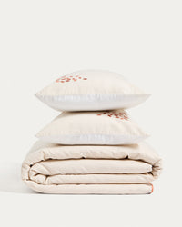 Virelda bed and pillowcase set in ecru beige cotton and linen with embroidery detail for 150 cm beds