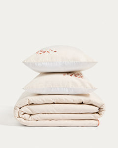 Virelda bed and pillowcase set in ecru beige cotton and linen with embroidery detail for 150 cm beds