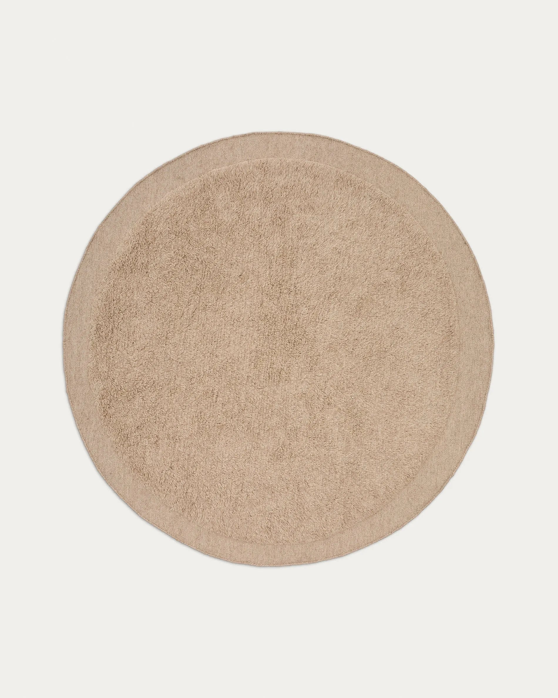 Eleganter, runder Wollteppich in Beige, Ø 200 cm, handgefertigt, langlebig, nachhaltig, ideal für jeden Raum.