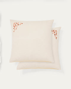 Lot de deux taies d'oreiller Virelda en coton et lin beige avec broderie, 65 x 65 cm