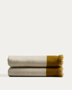 Couverture réversible en laine Orlet jaune moutarde et beige 130 x 170 cm
