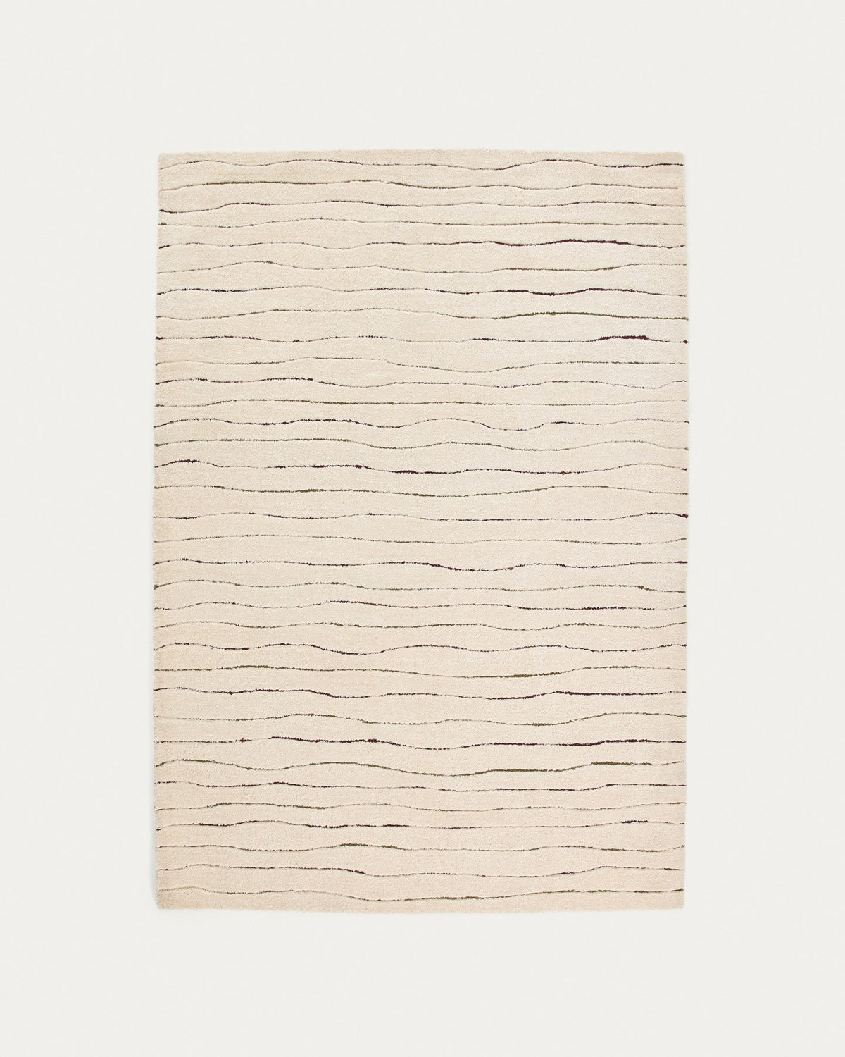 Beiger Teppich Loram aus Polyester mit Fell-Optik und wellenförmigem Reliefmuster, handgefertigt, Grösse 160 x 230 cm.
