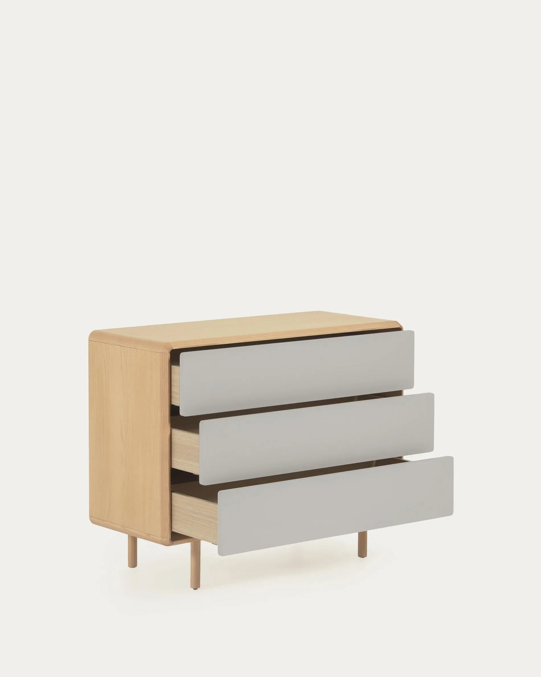 Elegante Anielle Kommode aus massiver Esche mit 3 Schubladen, 99 x 78,5 cm, zeitloses Design für jeden Raum.