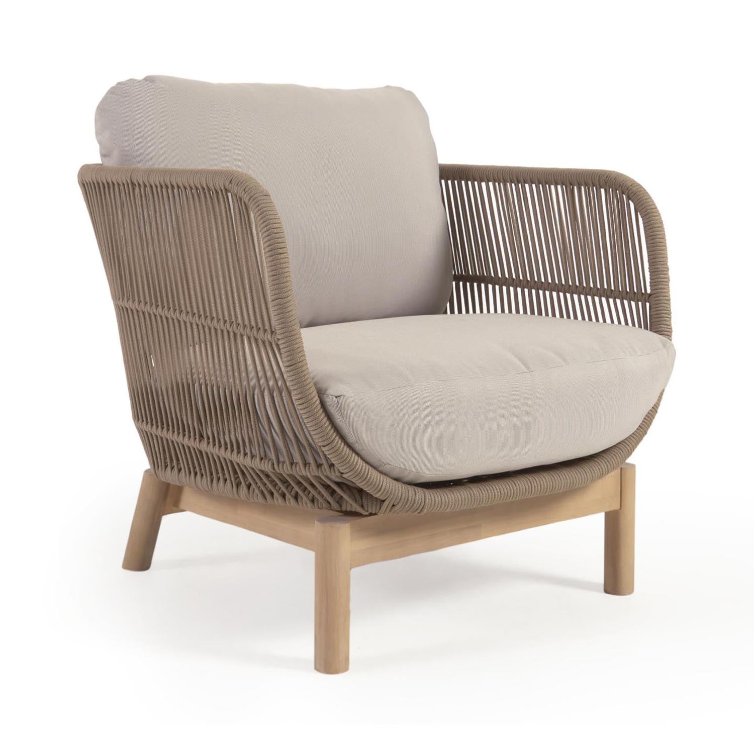 Sessel Catalina aus beigem Seil und massivem Akazienholz FSC 100%