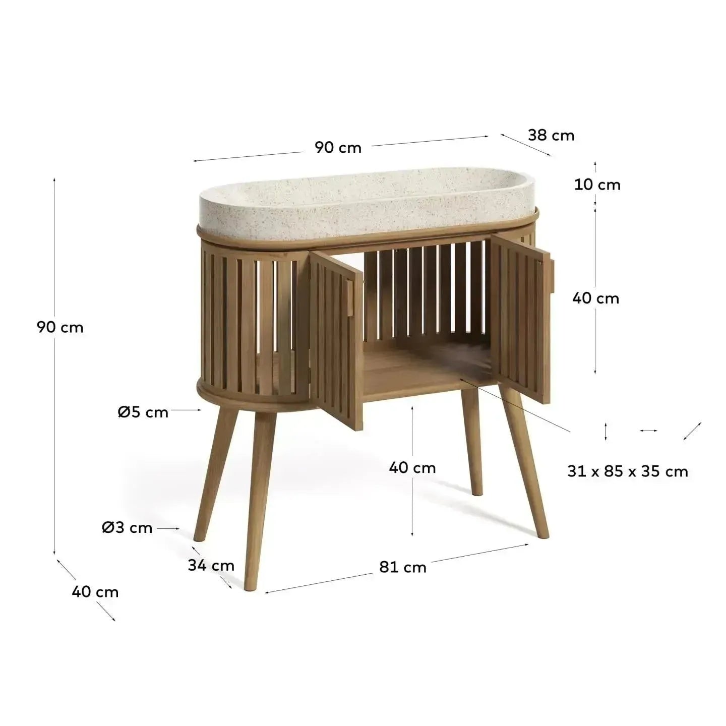 Rokia Badmöbel aus massivem Teakholz, 90x80 cm, mit Waschtisch von Kave Home. Modernes Design und Qualität für Ihr Badezimmer.
