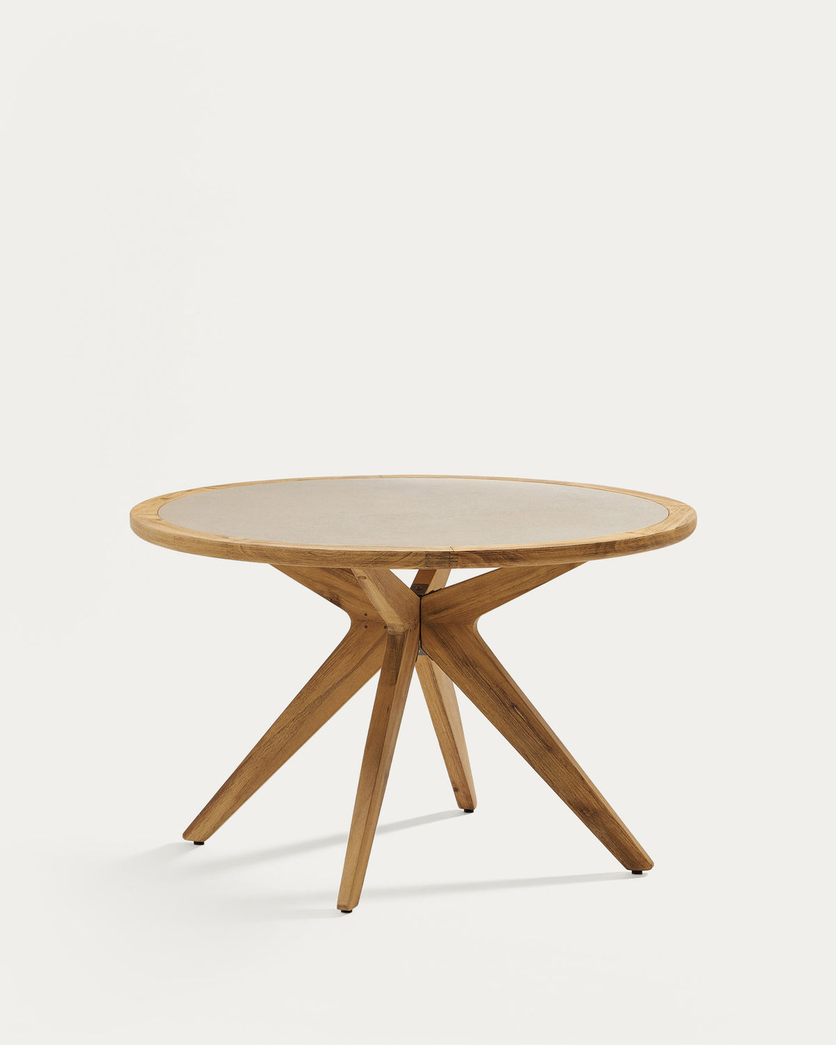 Julieta runder Tisch aus beigem Polyzement und massivem Akazienholz Ø 120 cm FSC 100% in Natur präsentiert im Onlineshop von KAQTU Design AG. Gartentisch ist von Kave Home